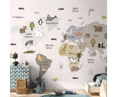Artgeist Fototapetas - Pastel Map - Animals and Continents for Children's Room
