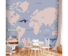 Artgeist Fototapetas - Pastel Planet - Animals and Underwater Plants on a Map