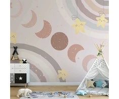 Artgeist Fototapetas - Phases of the Moon Among Stars and Rainbows