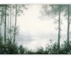 Artgeist Fototapetas - Retro Landscape - Grove Trees and Pond in Patinated Shades of Žalias