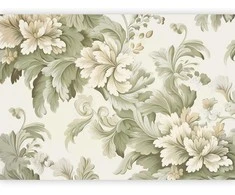Artgeist Fototapetas - Retro Vintage Flowers in Delicate Kreminis and Žalias Colors