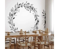 Artgeist Fototapetas - Romantic wreath - pilkas plant motif with leaves with rose pattern