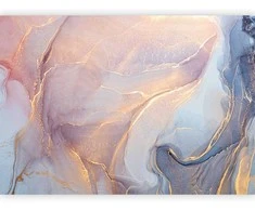 Artgeist Fototapetas - Rožinė and Mėlyna Marble - Abstract Watercolour With Gold Accent