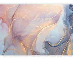 Artgeist Fototapetas - Rožinė and Mėlyna Marble - Abstract Watercolour With Gold Accent