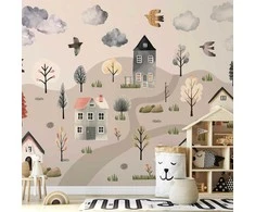 Artgeist Fototapetas - Scandinavian Valley - Village in Pastel Colours Painted in Watercolours