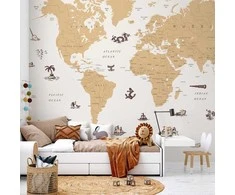 Artgeist Fototapetas - Sea Wolf Map - Countries With Pirate Illustrations