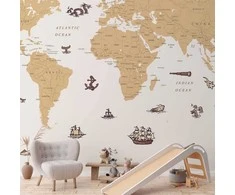 Artgeist Fototapetas - Sea Wolf Map - Countries With Pirate Illustrations