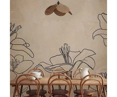Artgeist Fototapetas - Sketch of nature - minimalist lineart with lily flowers on a beige background