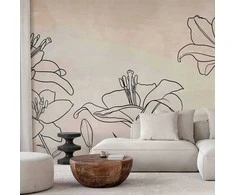 Artgeist Fototapetas - Sketch of nature - minimalist lineart with lily flowers on a beige background