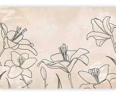 Artgeist Fototapetas - Sketch of nature - minimalist lineart with lily flowers on a beige background