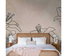 Artgeist Fototapetas - Sketch of nature - minimalist lineart with lily flowers on a beige background