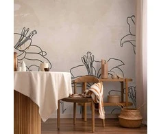 Artgeist Fototapetas - Sketch of nature - minimalist lineart with lily flowers on a beige background