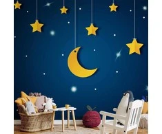 Artgeist Fototapetas - Skyline - night sky landscape with stars and moon for children