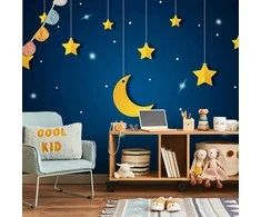 Artgeist Fototapetas - Skyline - night sky landscape with stars and moon for children