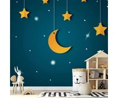 Artgeist Fototapetas - Skyline - turquoise night sky landscape with stars for children