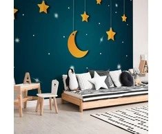 Artgeist Fototapetas - Skyline - turquoise night sky landscape with stars for children