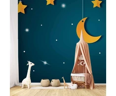 Artgeist Fototapetas - Skyline - turquoise night sky landscape with stars for children