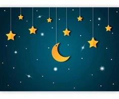 Artgeist Fototapetas - Skyline - turquoise night sky landscape with stars for children