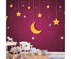 Artgeist Fototapetas - Skyline - violet night sky landscape with stars for children
