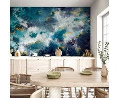 Artgeist Fototapetas - Stormy ocean - abstract mėlynas composition in watercolour style