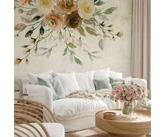Artgeist Fototapetas - Summer bloom - retro floral motif with flowers and leaves with patterns