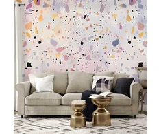 Artgeist Fototapetas - Terrazzo in Confetti Style Violet-Rožinė Colorful Pattern