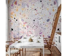Artgeist Fototapetas - Terrazzo in Confetti Style Violet-Rožinė Colorful Pattern