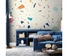 Artgeist Fototapetas - Terrazzo with Multicolored Large Elements Cheerful Pattern on a Light Background