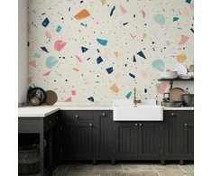 Artgeist Fototapetas - Terrazzo with Multicolored Large Elements Cheerful Pattern on a Light Background