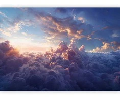 Artgeist Fototapetas - The Sun in Hiding: The Golden Face of the Sky Over a Cloudy Sea