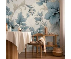 Artgeist Fototapetas - Turquoise Flowers in Retro Ambience - Floristic Ornaments