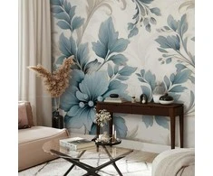 Artgeist Fototapetas - Turquoise Flowers in Retro Ambience - Floristic Ornaments