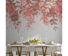 Artgeist Fototapetas - Under vegetation - hanging vines of pink leaves on a neutral background