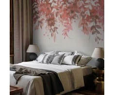 Artgeist Fototapetas - Under vegetation - hanging vines of pink leaves on a neutral background