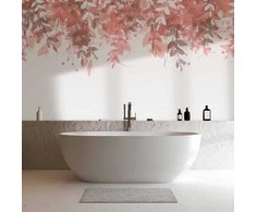 Artgeist Fototapetas - Under vegetation - hanging vines of pink leaves on a neutral background