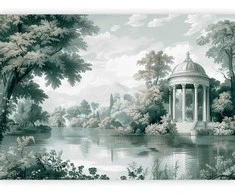 Artgeist Fototapetas - View of the Park and Lake Retro Vintage Landscape in Greens