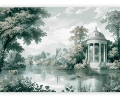 Artgeist Fototapetas - View of the Park and Lake Retro Vintage Landscape in Greens