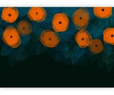 Artgeist Fototapetas - Watercolour composition - oranžinis patterns on a delicate leaf background