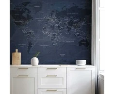 Artgeist Fototapetas - World map in mėlynas - continents with inscriptions in English