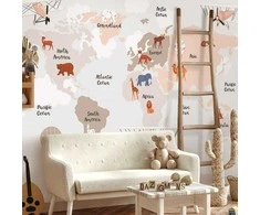 Artgeist Fototapetas - World Map in rusvai gelsvas Tones for Children's Room