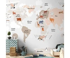 Artgeist Fototapetas - World Map in rusvai gelsvas Tones for Children's Room