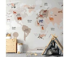 Artgeist Fototapetas - World Map in rusvai gelsvas Tones for Children's Room
