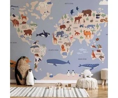 Artgeist Fototapetas - World Map With Animal Illustrations