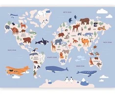 Artgeist Fototapetas - World Map With Animal Illustrations