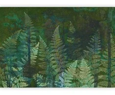 Artgeist Fototapetas - Žalias abstraction in the forest - fern leaves in the trunks with patterns