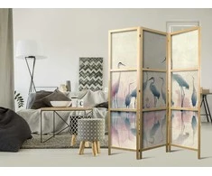Artgeist Japoniška kambario pertvara - Birds by the lake – herons painted in watercolours in delicate pilkas and pink colours