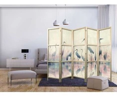 Artgeist Japoniška kambario pertvara - Birds by the lake – herons painted in watercolours in delicate pilkas and pink colours