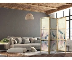 Artgeist Japoniška kambario pertvara - Birds by the lake – herons painted in watercolours in delicate pilkas and pink colours