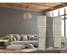 Artgeist Japoniška kambario pertvara - Cosmic Fireworks - Elegant Pattern with Moons and Stars on a Gray Background