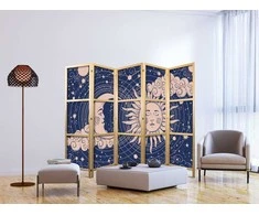 Artgeist Japoniška kambario pertvara - Cosmic Harmony - Illustration of the Sun and Moon on a Navy Background